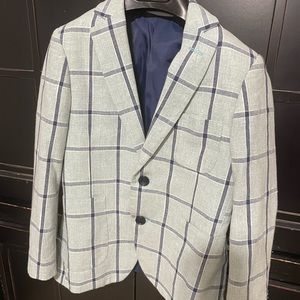 Isaac Mizrahi mint green and navy plaid jacket